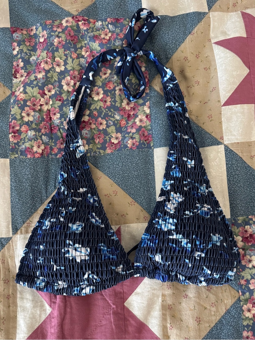 Blue Floral Swim Top